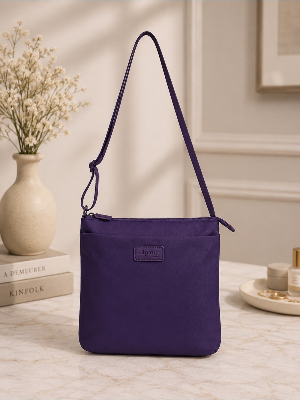 Lipault Paris Purple Nylon Crossbody Bag Lightweight Travel Shoulder Purse